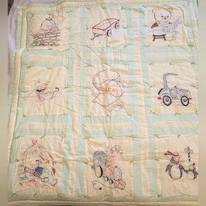 Hand made vintage embroidered baby quilt